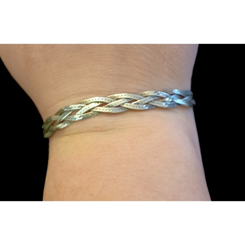 925 Sterling Silver Italian Made Braided Snake Chain Bracelet 7" Long
